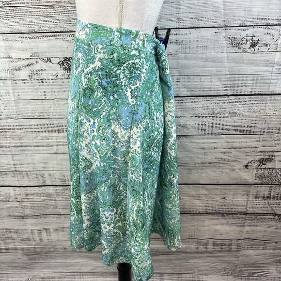 The Limited Skirt size 14 Blue Green Paisley Boho Knee A Line Pleated Modest - Picture 5 of 7